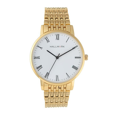 Hallmark MensGold Mesh White Dial Watch | Time Watch Specialists